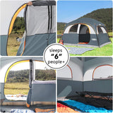 A 6-person waterproof and windproof portable family camping tent, with a double-layer structure, equipped with 1 mesh door and 5 large mesh windows - height of 10 feet × 9 feet × 78 inches (unit: inches)