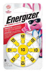 8-pk Size AZ10 1.4V / 1.4 Volt Zinc Hearing Aid Batteries, EZ Turn Lock