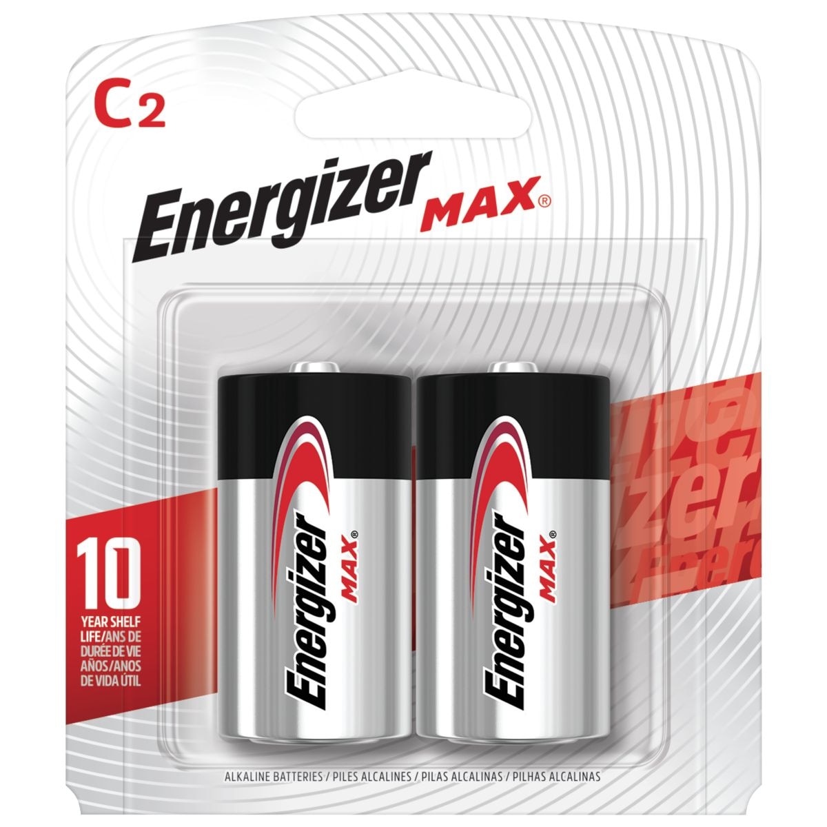 Max 2-pk C Alkaline Batteries, Long Lasting, All Purpose