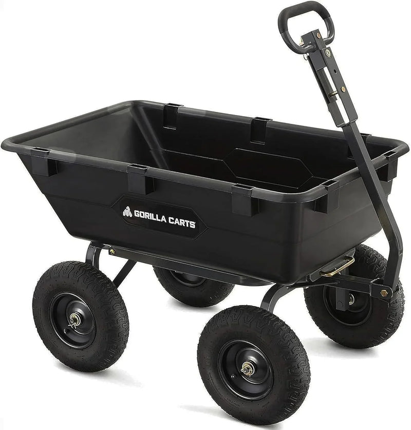 Heavy Duty Poly Utility Dump Wagon Garden Cart w/Pneumatic Tires, 6 Cu Ft - 1200 lb Capacity Outdoor Wheelbarrow for Yard, Landscaping & Gardening, Lawn Tractor or ATV Towable- Carts J2850