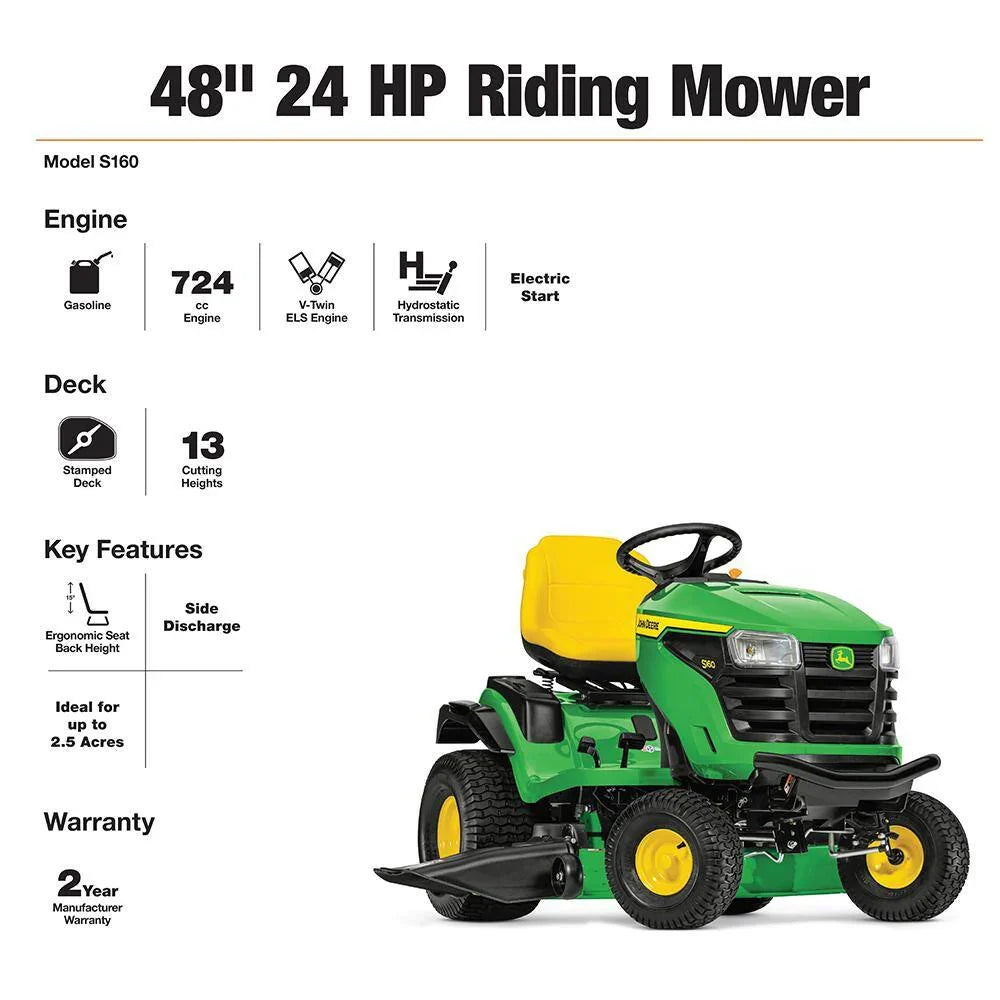S160 48 in. 24 HP V-Twin ELS Gas Hydrostatic Riding Lawn Tractor BG21211