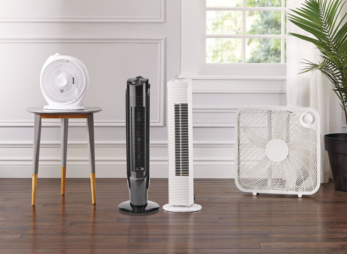 Plastic 5-Blade Portable Box/Floor Fan, 2-Speed, White, 20-in
