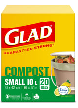 Glad Small 100% Compostable Lemon Scented Food Waste Bags, 20-pk, 10-L
