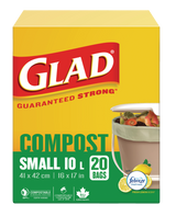 Glad Small 100% Compostable Lemon Scented Food Waste Bags, 20-pk, 10-L