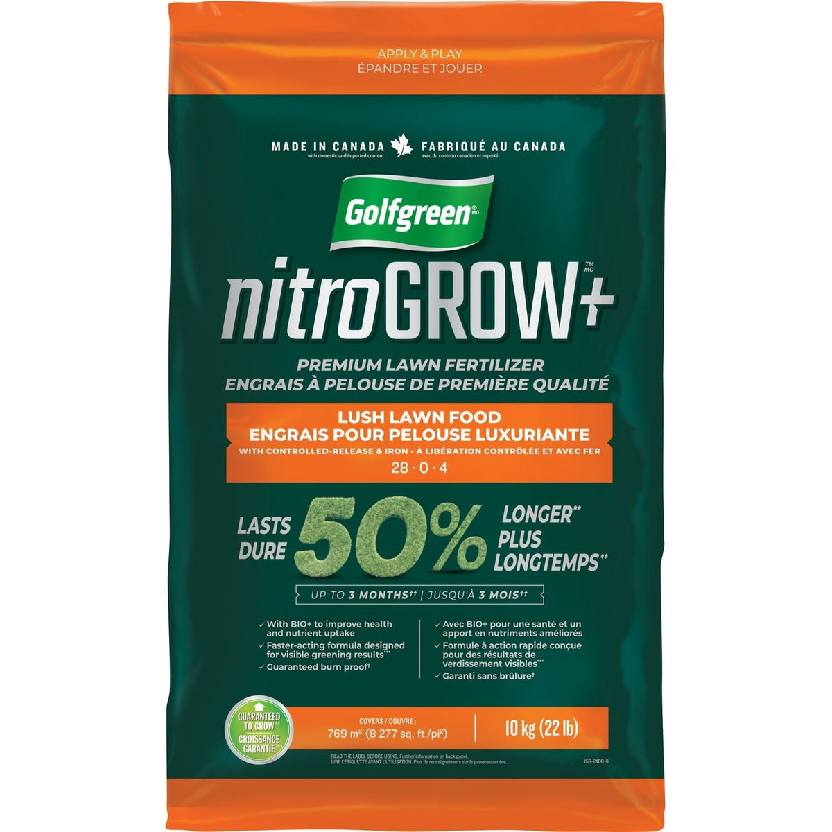 Nitrogrow+ Premium Nitrogen Enriched Lush Lawn Fertilizer, 28-0-4, 10kg