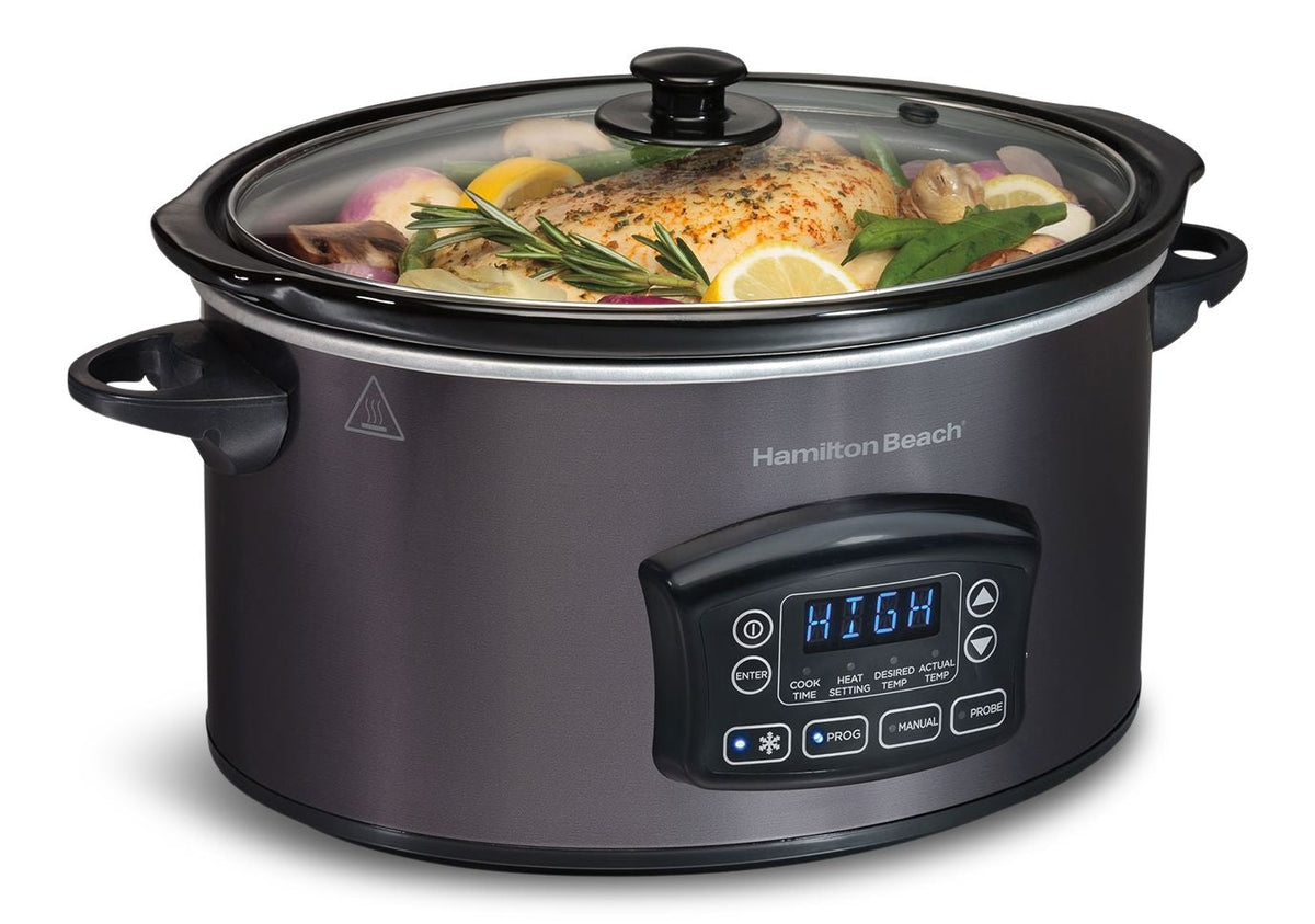 Programmable Defrost Slow Cooker, Black, 6-qt