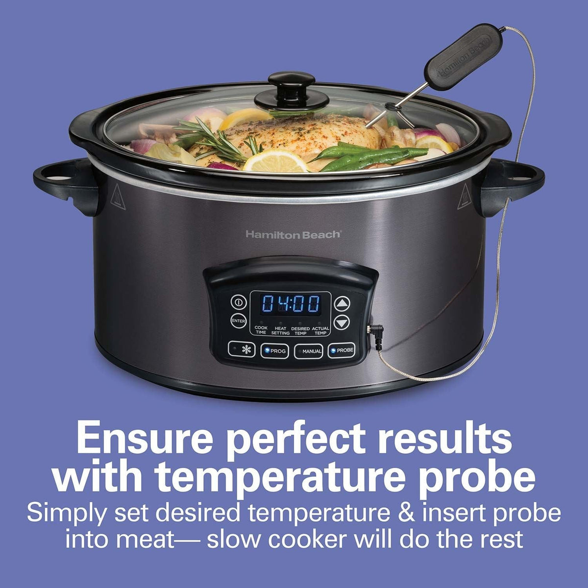 Programmable Defrost Slow Cooker, Black, 6-qt