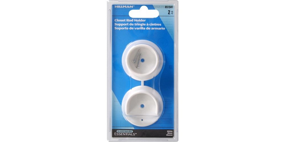 Closet Rod Holder, Mounting Hardware Included, White, 2-pc