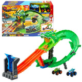 Sharks vs. Dinos Dragon Destruction Playset with 2 1:64 Monster Trucks