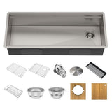 Kore 2-Tier Workstation Undermount 16-Gauge Single Bowl Kitchen Sink with 10 Accessories, 45-in