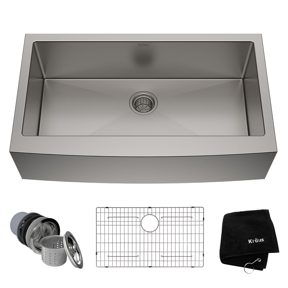 Standard PRO Apron Front Farmhouse Stainless Steel Single Bowl Kitchen Sink, 36x21x10-in