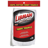 Heavy Duty All-Purpose Machine Washable 100% Cotton Terry Towels, White, 12-pk