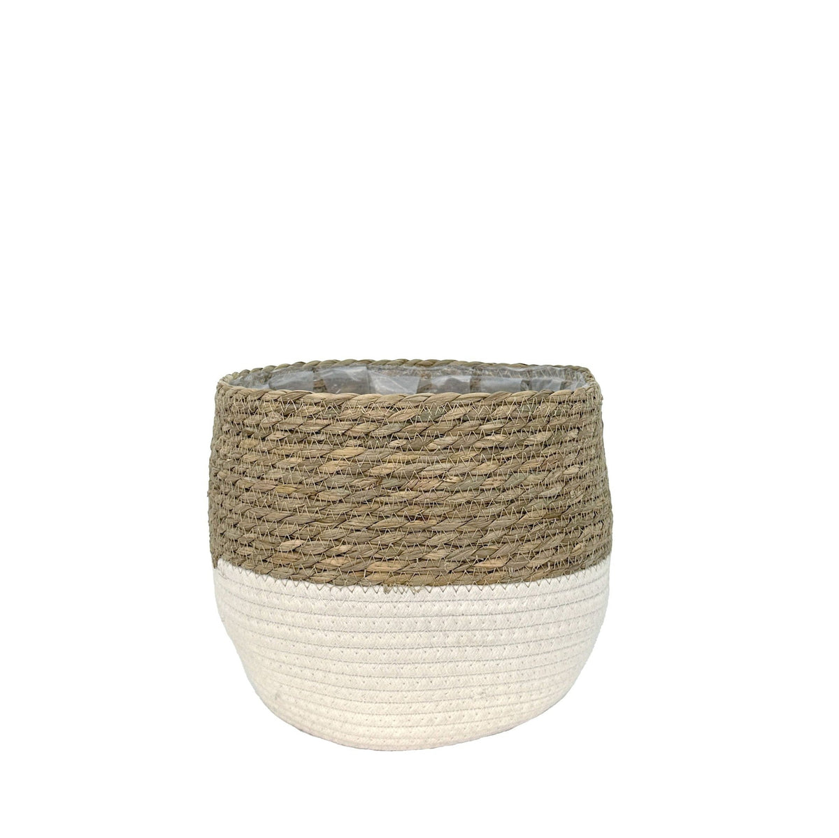 Lynne Weave Cotton Jute Round Basket Planter with Leaf-Proof Plastic Lining, 6-in