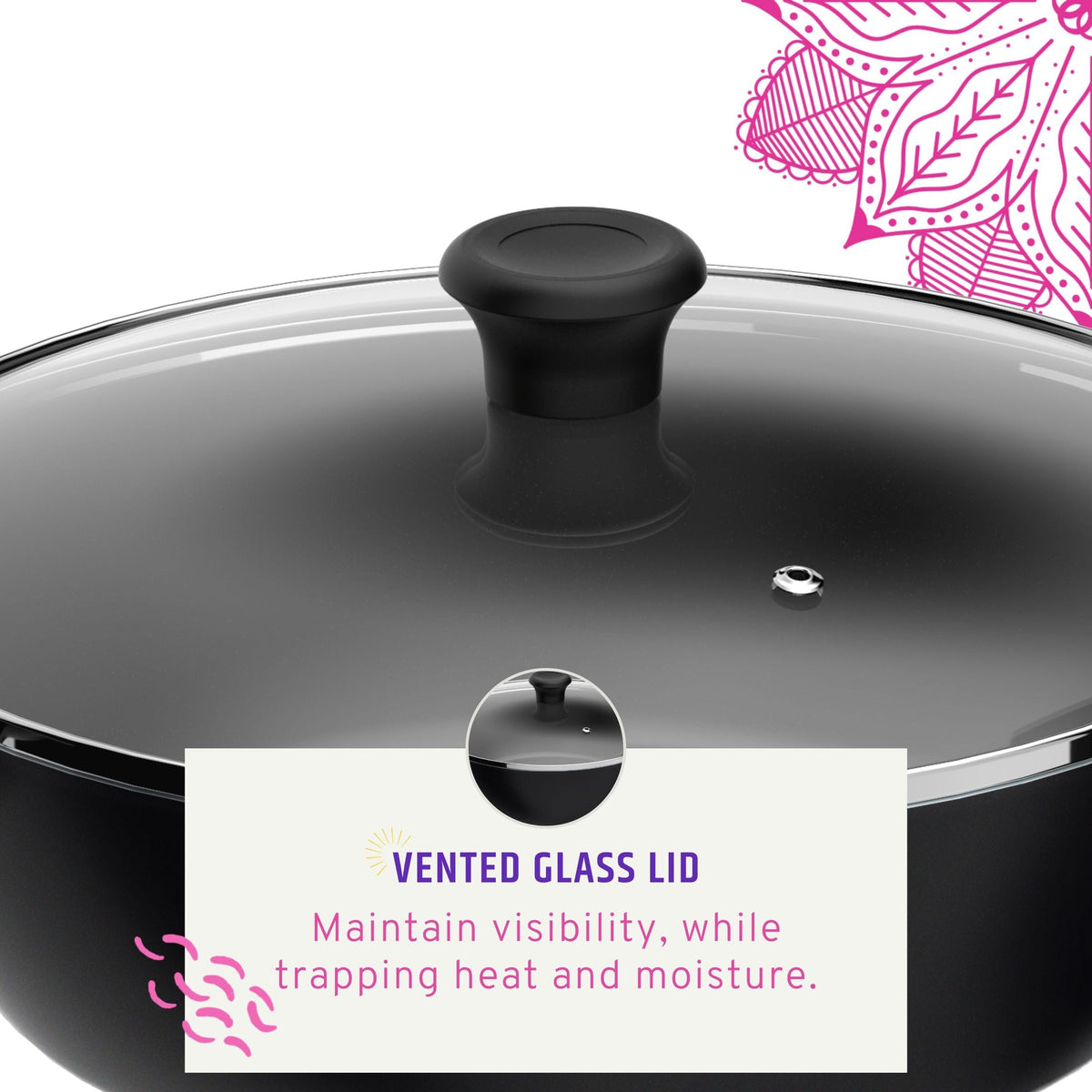 3.4qt Non-Stick Karahi with lid 26cm 10.25in