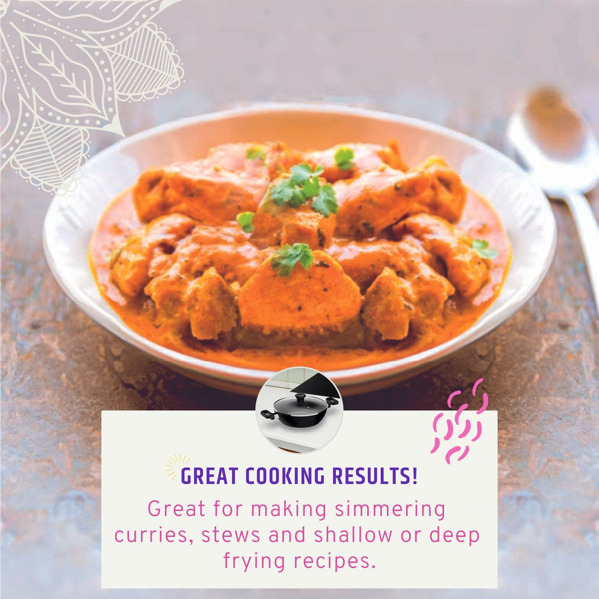 3.4qt Non-Stick Karahi with lid 26cm 10.25in