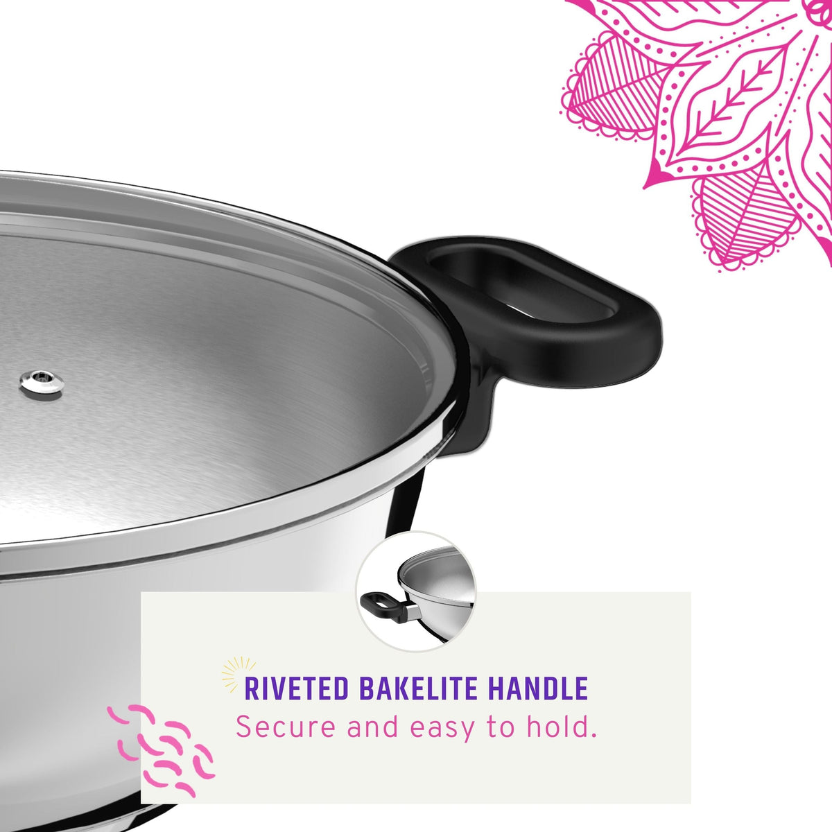 3.4qt Stainless Steel Karahi with lid 26cm 10.25in
