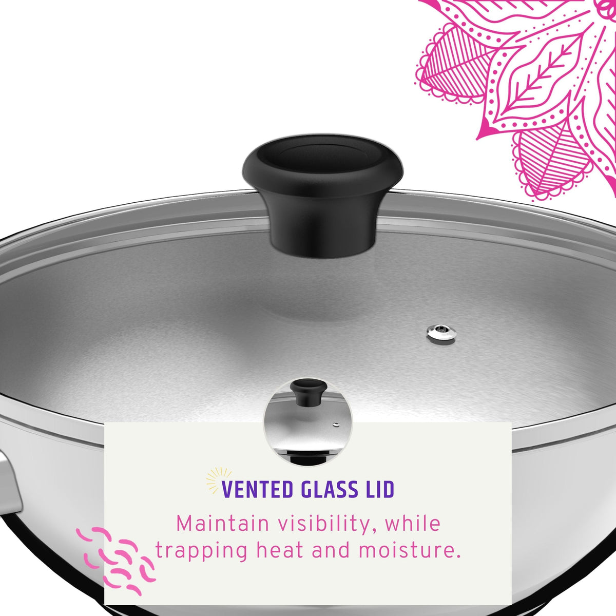 3.4qt Stainless Steel Karahi with lid 26cm 10.25in