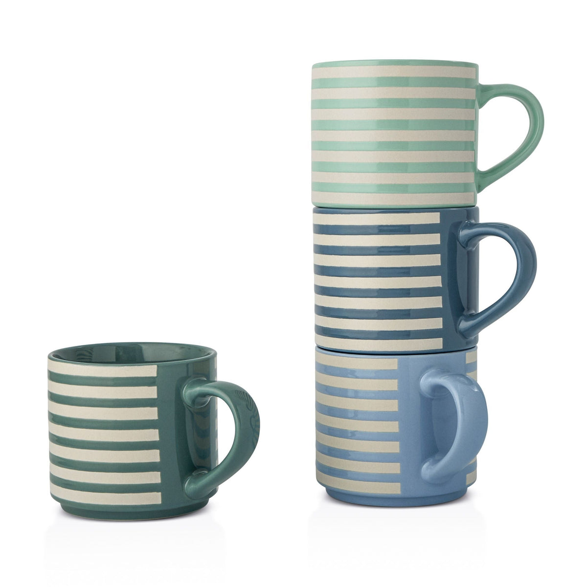 Manna Blue Strip Stackable Mugs, Assorted Colours, 4-pk