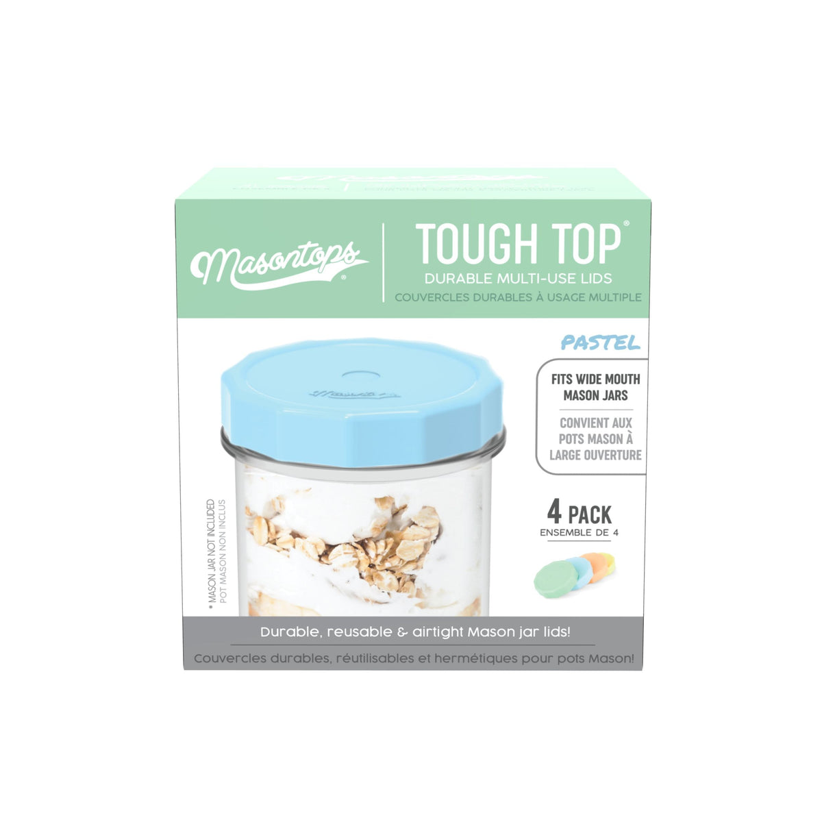 Tough Tops Durable Plastic Lids, Wide-Mouth, Assorted, 4-pk