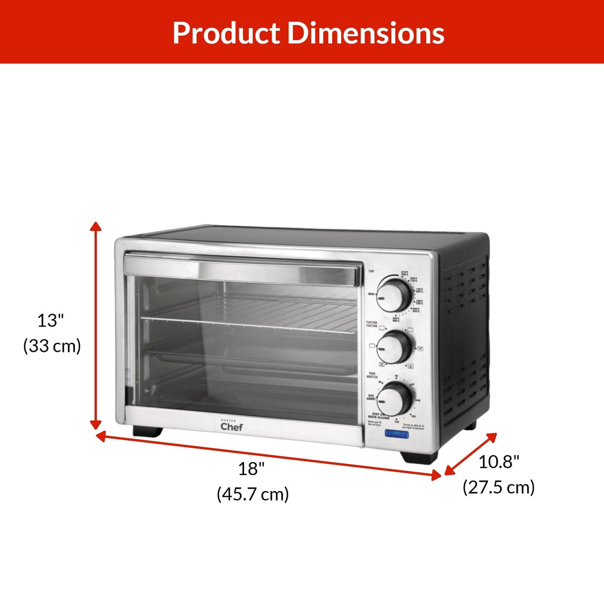 Convection Toaster Oven with 4 Functions, Stainless Steel, Black, 6-Slices