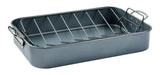 Heavy-Duty Grey Non-Stick Roaster with Handle and Rack, 17-in