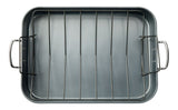 Heavy-Duty Grey Non-Stick Roaster with Handle and Rack, 17-in
