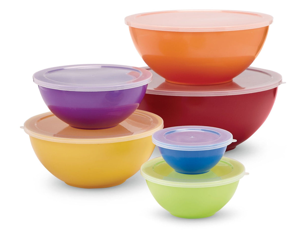 Plastic Mixing Bowl Set with Lids, Assorted Sizes, 6-pk