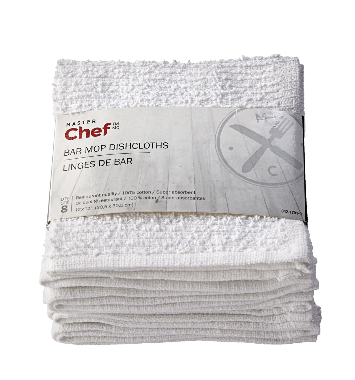 Terry Cotton Bar Mop Dishcloths, Reusable, 12-in x 12-in, 8-pk, White