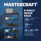 5-Shelf Resin/ Plastic Storage Rack/ Shelving Unit, 36 x 18 x 72-in