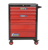 Rolling Tools Storage Cabinet with 6 Drawers, Black&Red, 26-in