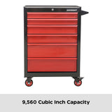 Rolling Tools Storage Cabinet with 6 Drawers, Black&Red, 26-in