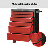 Rolling Tools Storage Cabinet with 6 Drawers, Black&Red, 26-in