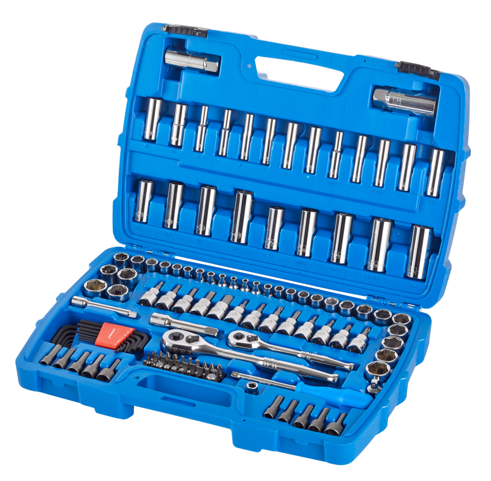 Socket Set, 128-pc, SAE / Metric, CRV, Nickel-Chrome Plating