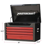 Tool Chest with 4 Drawers, Black & Red, 26-in