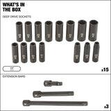 MAXIMUM 1/2-in Drive Professional Grade Impact Sockets Set, 18-pc, Metric