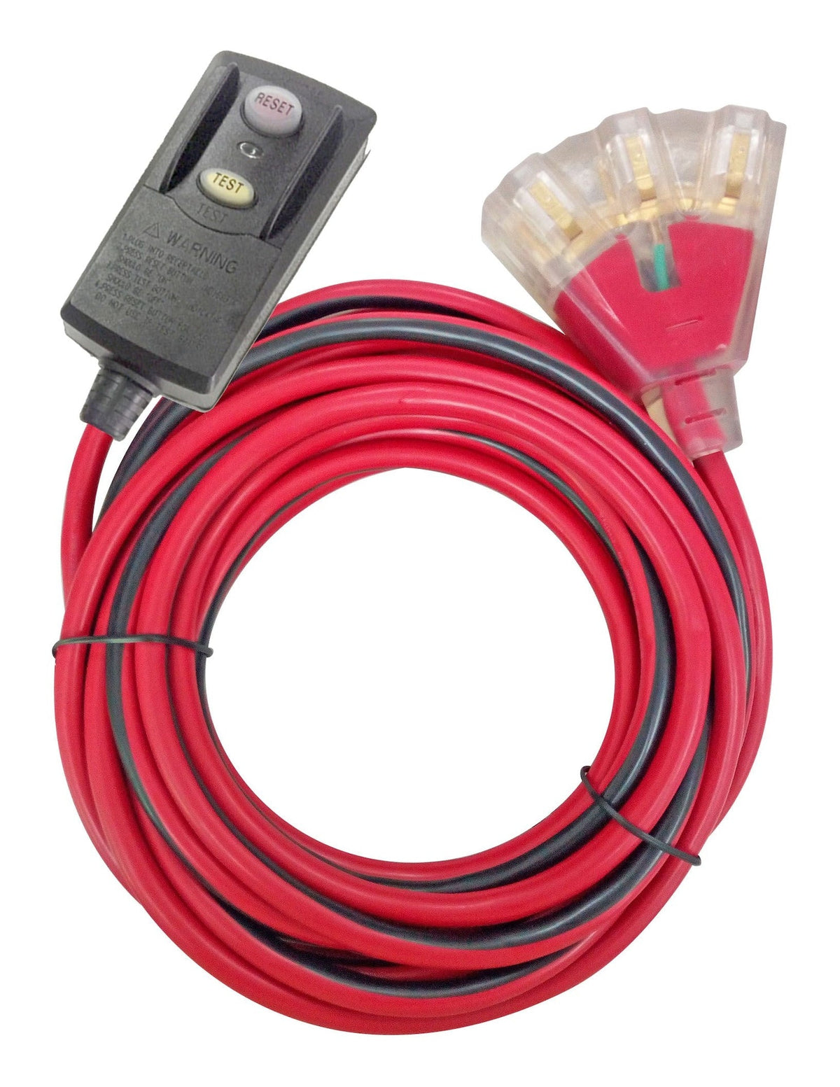 MAXIMUM 6-ft 14/3 Outdoor GFCI Extension Cord with 3 Grounded Outlets, Lighted End, Block/Red