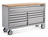 MAXIMUM Butcher Block Top Rolling Tool Storage Cabinet with 10 Drawers, Stainless Steel, 56-in