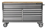 MAXIMUM Butcher Block Top Rolling Tool Storage Cabinet with 10 Drawers, Stainless Steel, 56-in