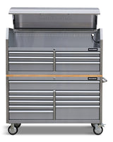 MAXIMUM Butcher Block Top Rolling Tool Storage Cabinet with 10 Drawers, Stainless Steel, 56-in