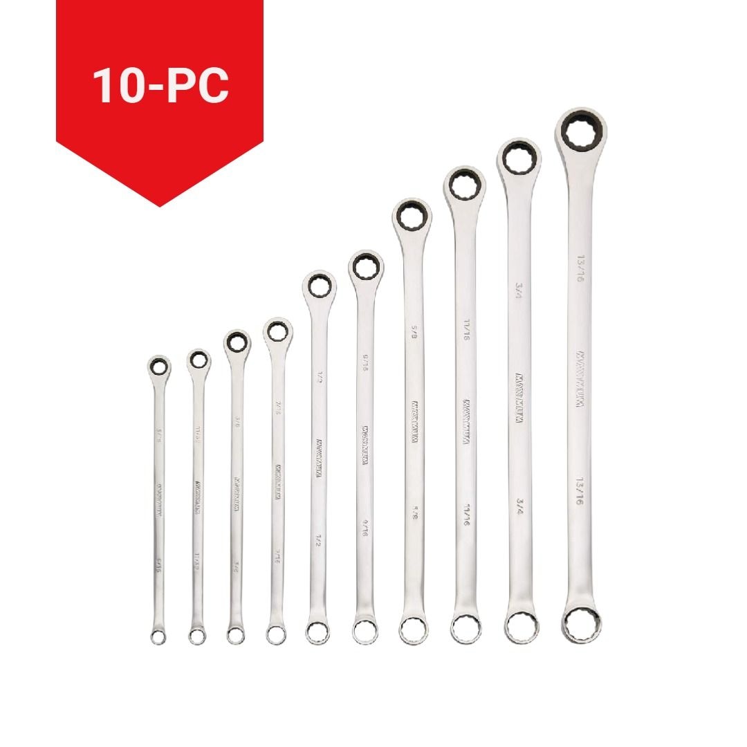 MAXIMUM Extra-Long Double Box-End Ratcheting Wrench Set, SAE, 10-pk