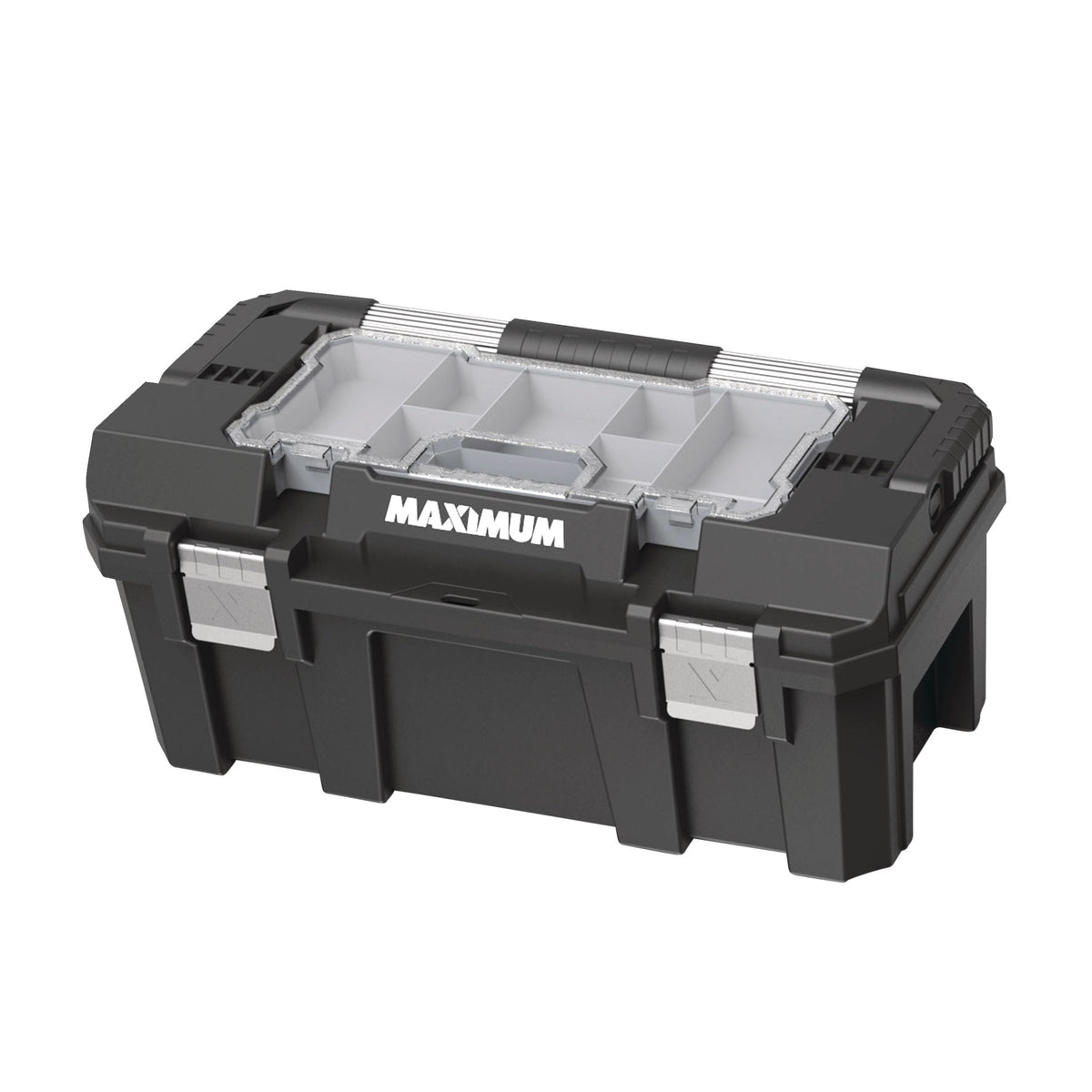 MAXIMUM Heavy-Duty Plastic Tool Box with Removable Tray & Organizer, 22-in, Black