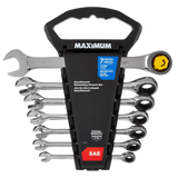 MAXIMUM Ratcheting Wrench Set, SAE, Nickel-Chrome Plating, 7-pc