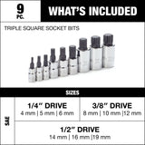 MAXIMUM Triple Square Socket Set, Polished Nickel Plating, 9-pc