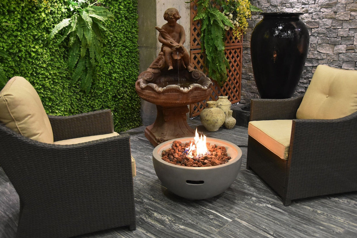 Nantucket Round Propane-Fueled Fire Bowl with Lava Rock & Canvas Cover, 40,000 BTUs, 14-in