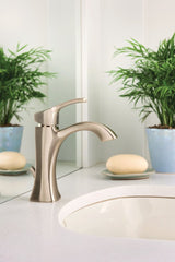 Voss Single Handle High Arc Single Hole Bathroom Sink Faucet, Brushed Nickel