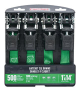 1,500-lb Padded Ratchet Tie Down Straps, 1-in x 14-ft, 4-pk