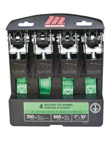 900-lb Ratchet Tie-Down Straps, Non-Padded, 1-in x 10-ft, 4-pk