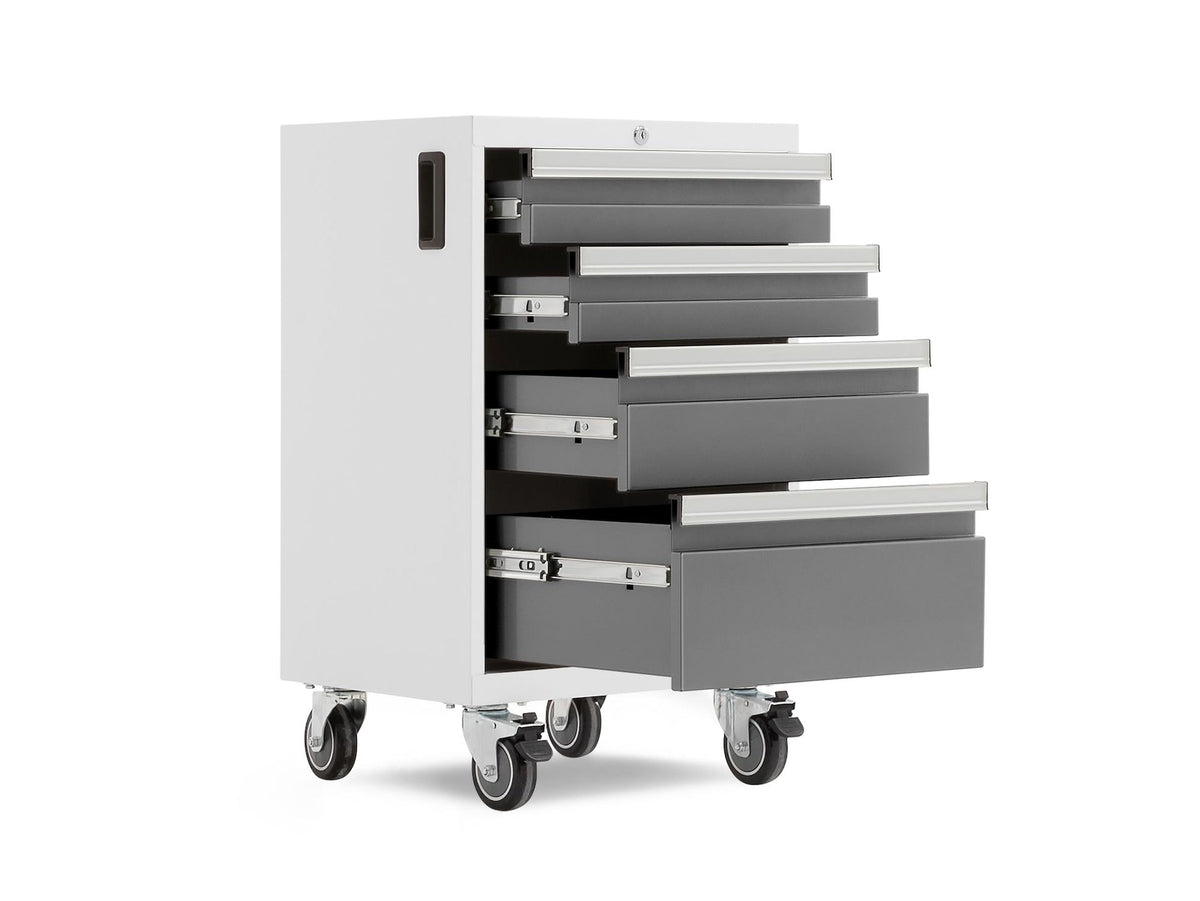 Bold 3.0 Series Lockable 4-Drawer Rolling Tool Cabinet, Fully-Welded, 600-lb Capacity, White/Platinum, 21-in