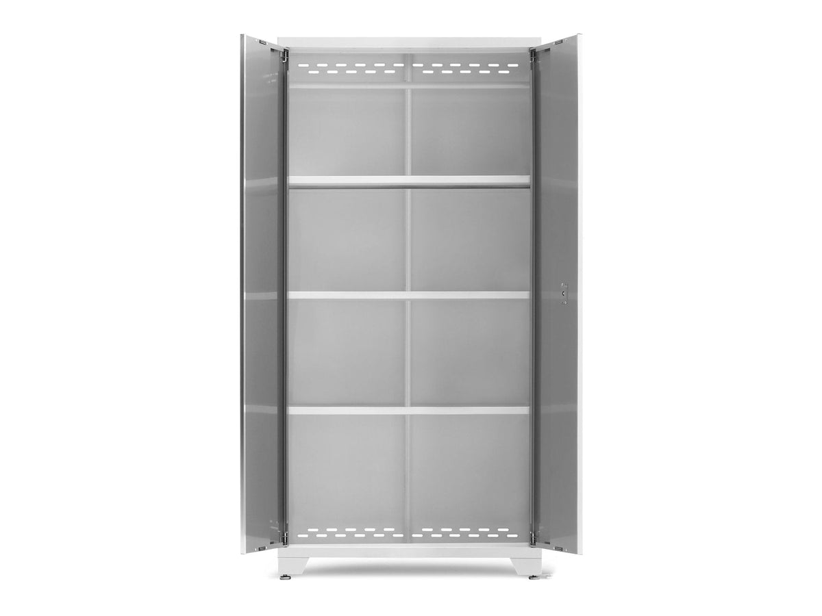 Bold Series Lockable 24-Gauge Steel RTA Storage Locker with 3 Shelves, Platinum/White, 36-in
