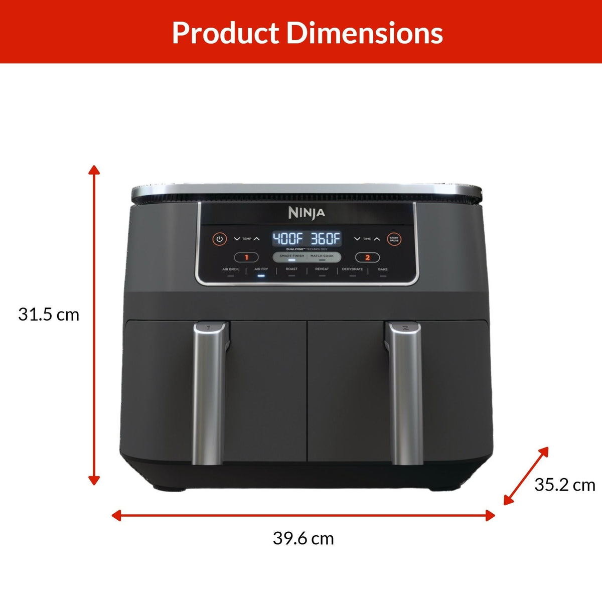 Ninja 2-Basket Air Fryer with 6 Cooking Functions, 8 Qt